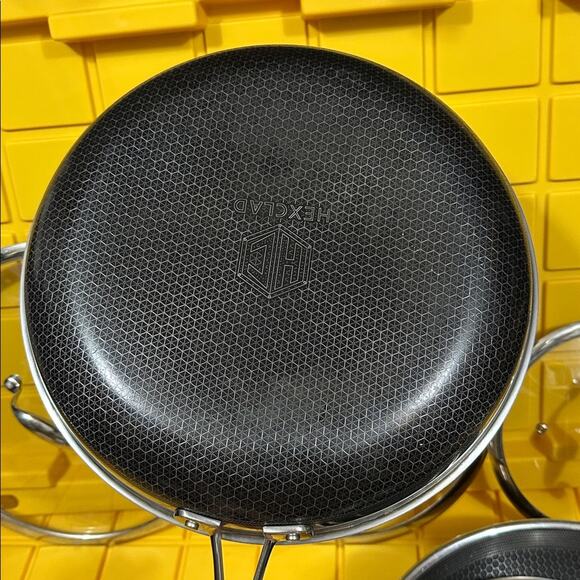 HEXCLAD Hybrid 7 Piece Nonstick Stainless Steel Frying Pan Set 8 10 12" Lids Wok - Picture 7 of 12
